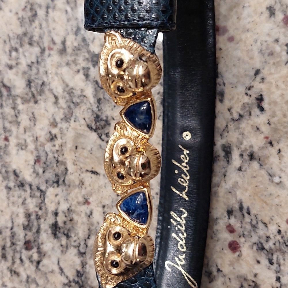 Judith Leiber vintage monkey Blue lapis, dark navy snake genuine leather belt
